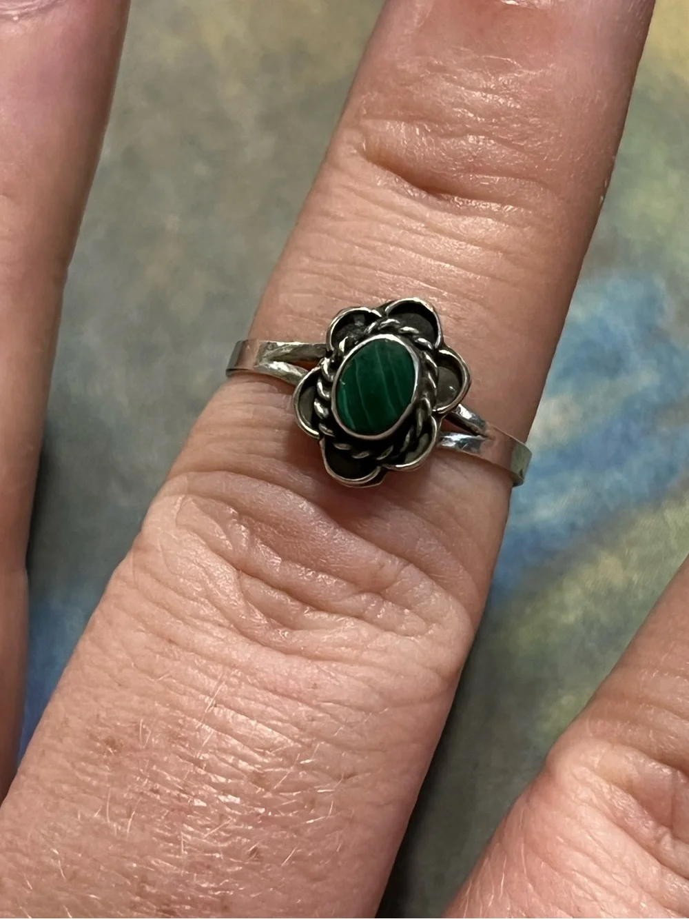 Vintage Mexico Sterling Silver 925 Malachite Statement Ring - Size 5.75